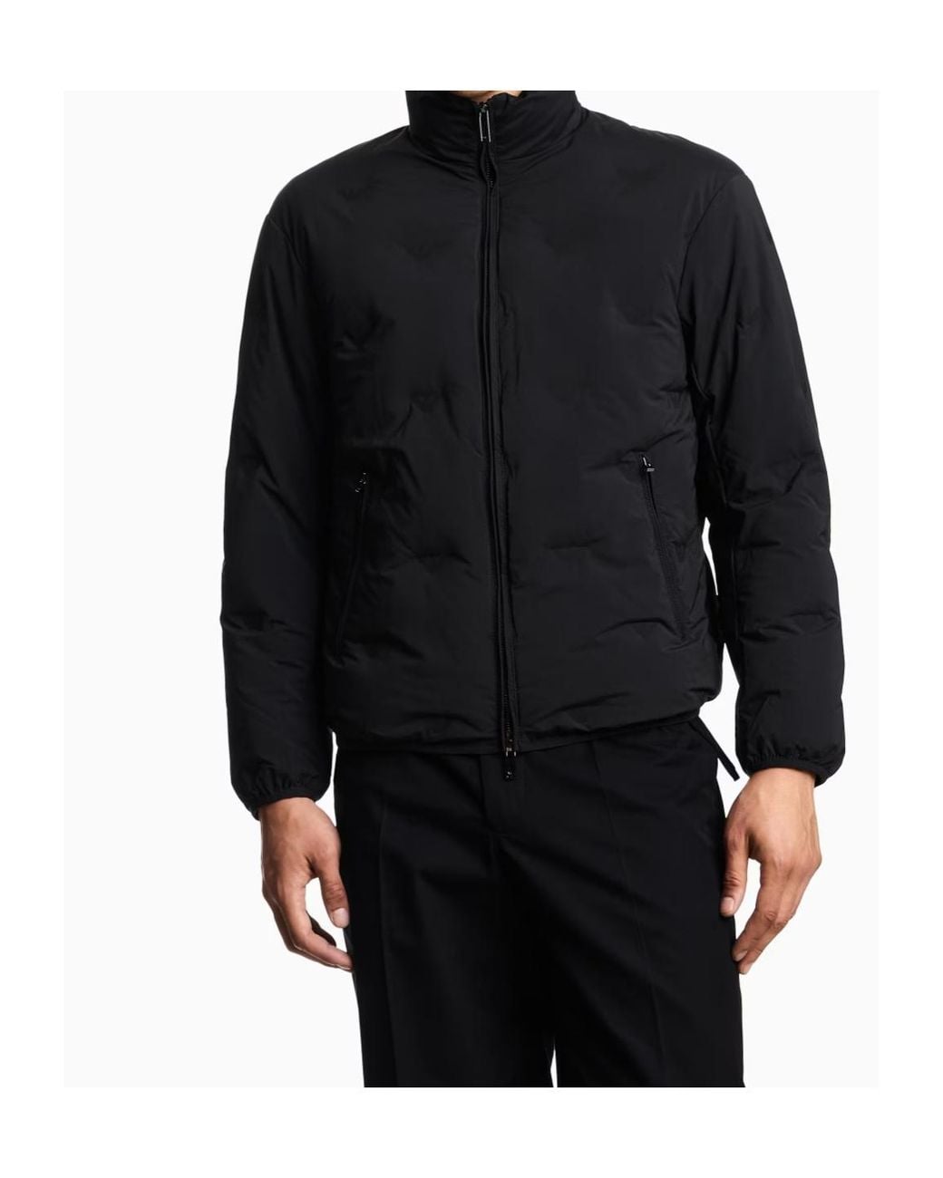 Emporio Armani Blue Inlaid All-Over Micro Eagles Full-Zip Down Jacket for men