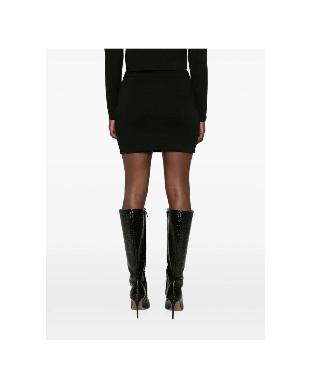 Balmain Black Button-Embellished Knitted Mini Skirt