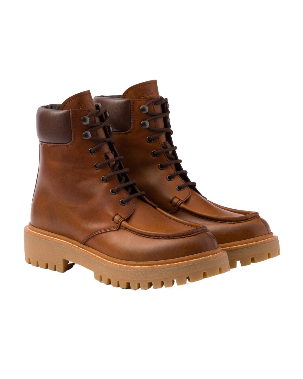 Prada Brown Logo Detailed Round-Toe Ankle Boots