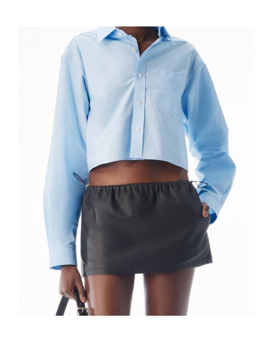 Alexander Wang Blue Logo Embroidered Button-Up Cropped Shirt