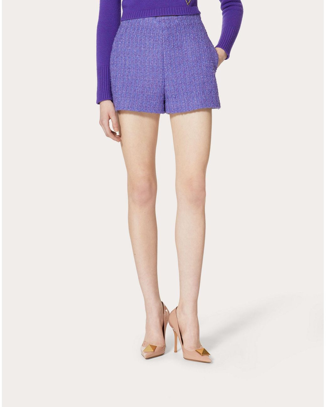 Valentino Purple High-Waist Bouclé Shorts