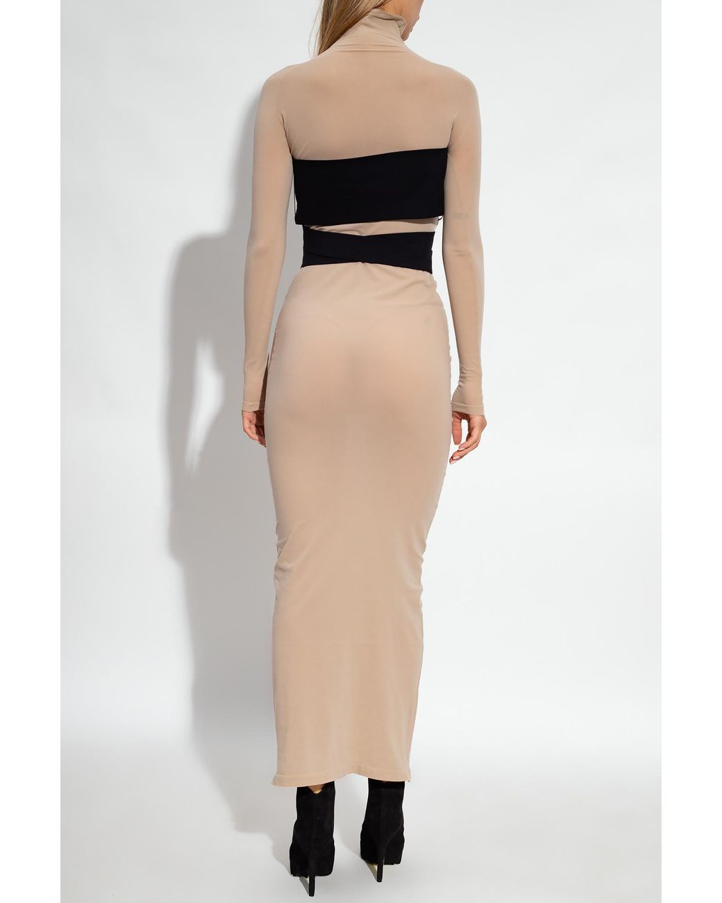 Alaïa Natural Alaïa Logo Embroidered Long-Sleeved Midi Dress