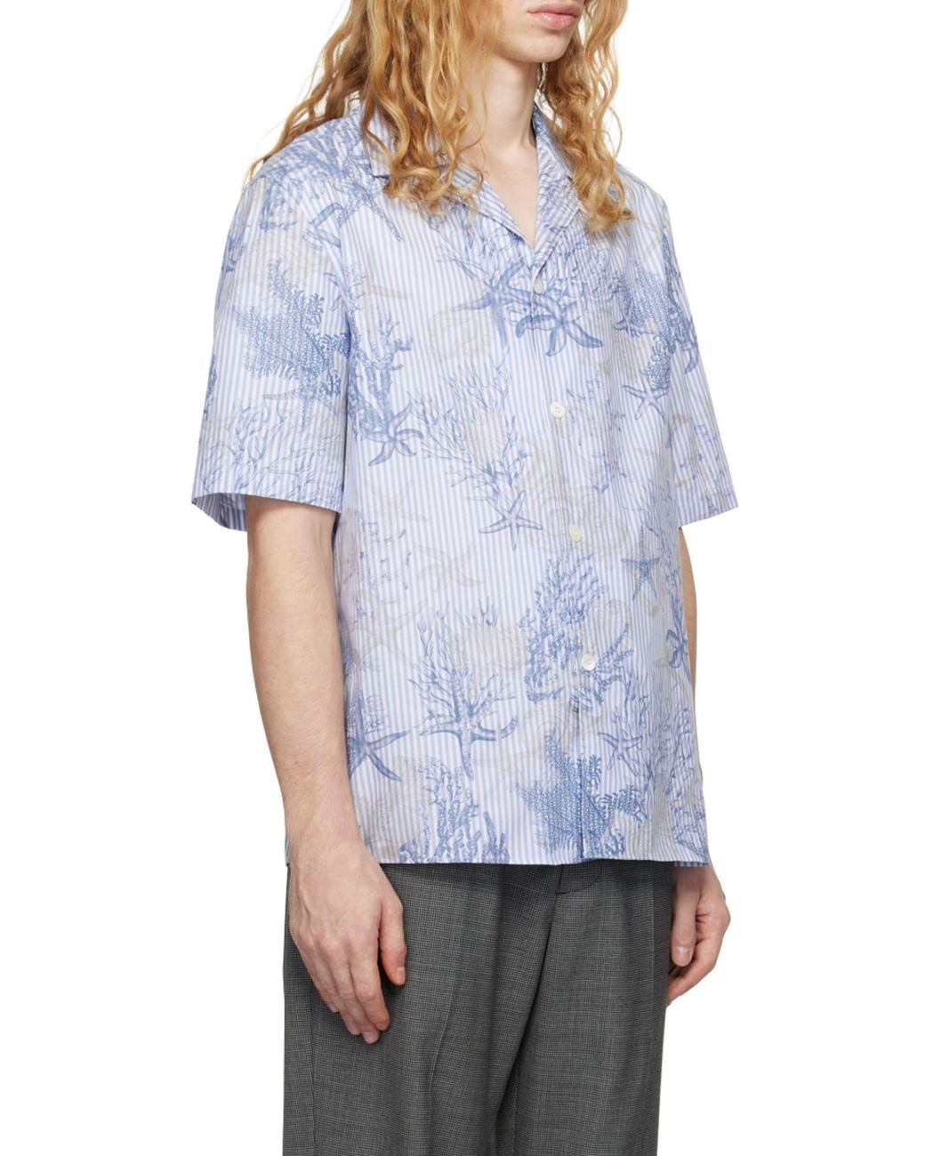 Versace Blue Barocco Sea Printed Short-Sleeved Shirt for men