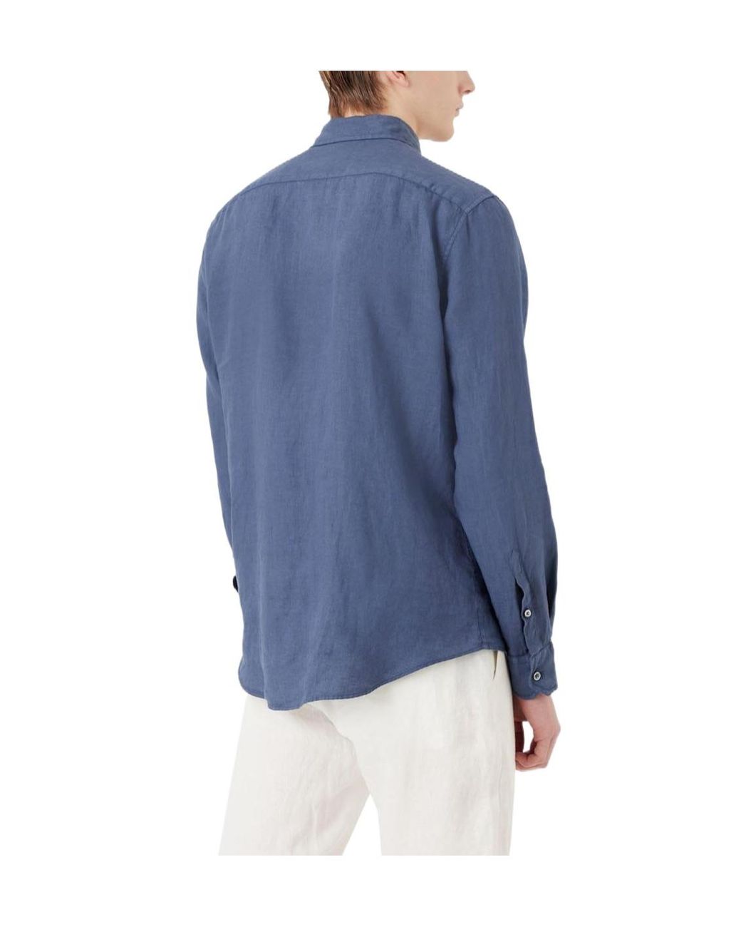 Emporio Armani Blue Collar Longsleeve Linen Shirt for men