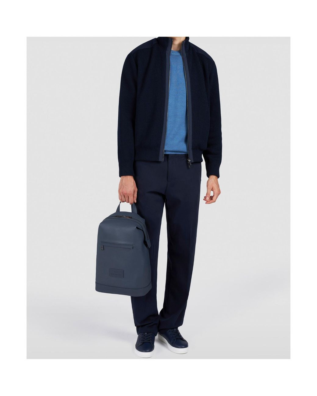 Paul & Shark Blue Zip-Up High-Neck Cardigan for men