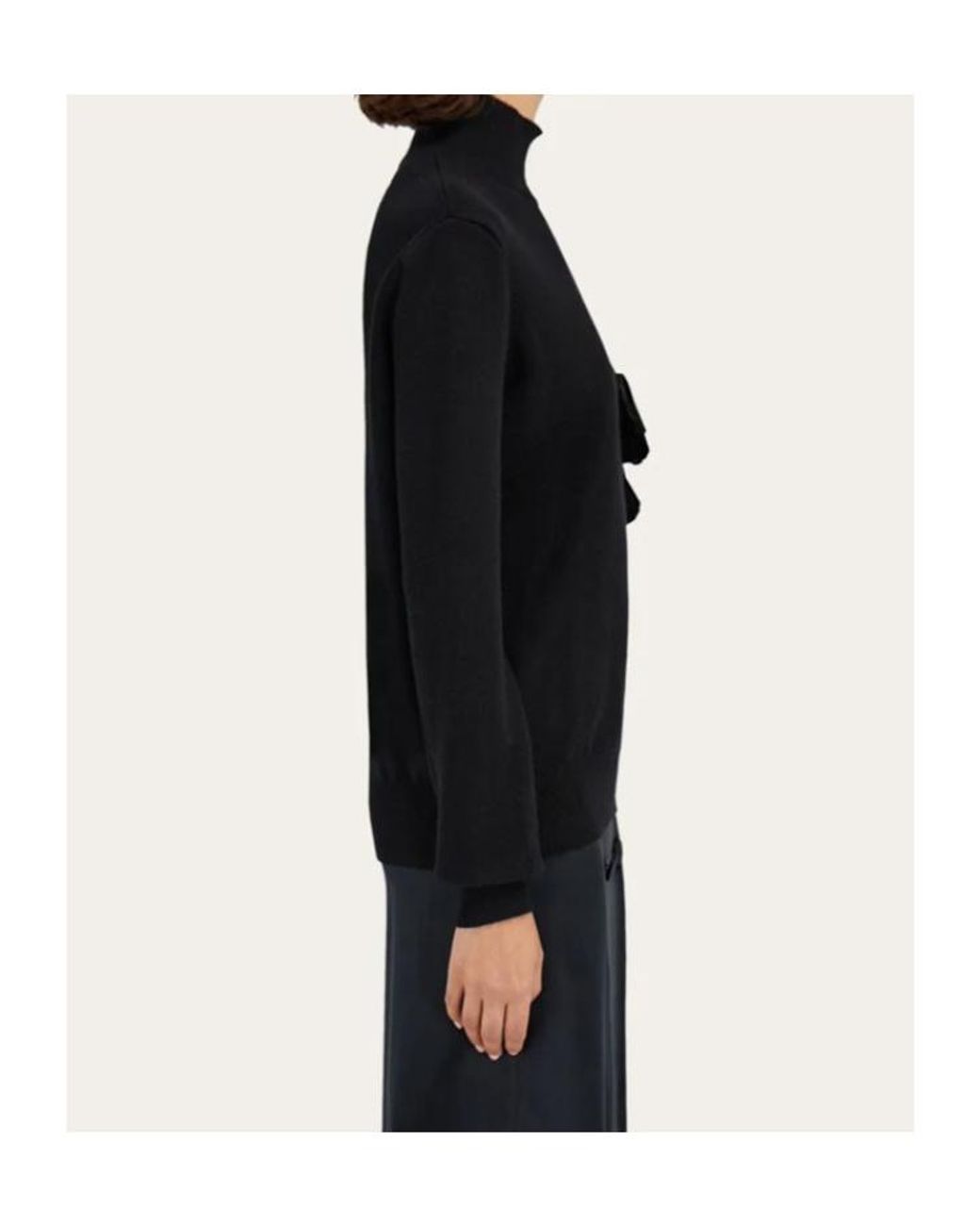 Ferragamo Blue Ferragamo Flower Embellished Turtleneck Jumper