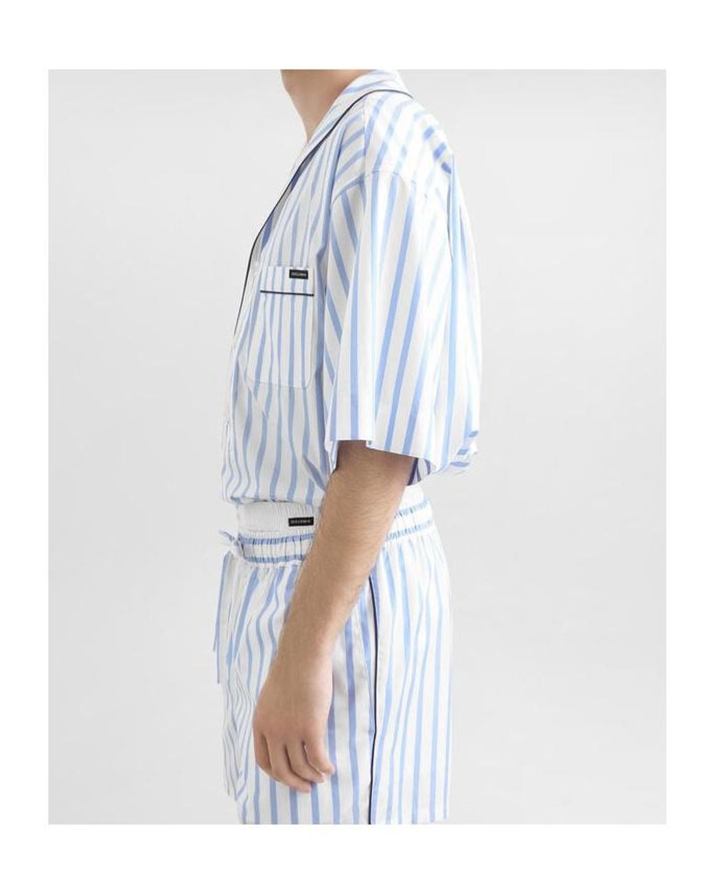 Dolce & Gabbana Blue Striped Hawaiian Collar Shirt for men