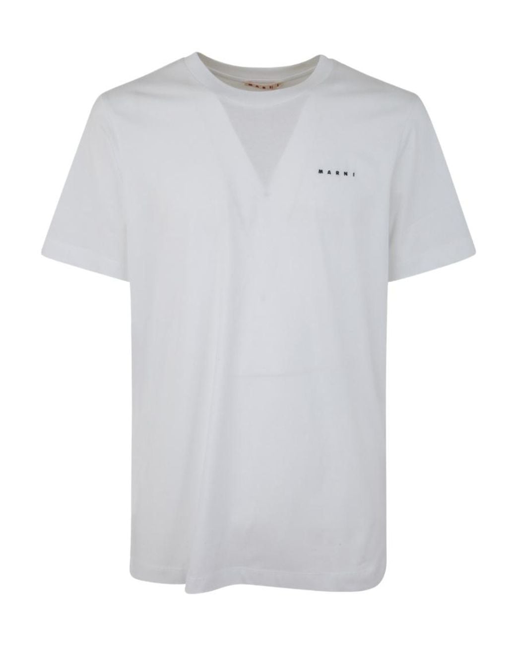 Marni White Logo Embroidered Crewneck T-Shirt for men