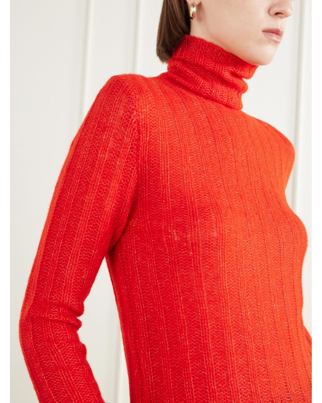 Lisa Yang Red Ribbed Cashmere And Silk-Blend Turtleneck Sweater