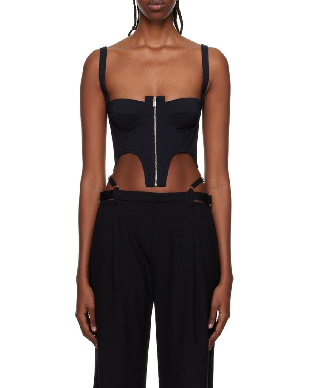 Dion Lee Black Zip-Front Bustier Top