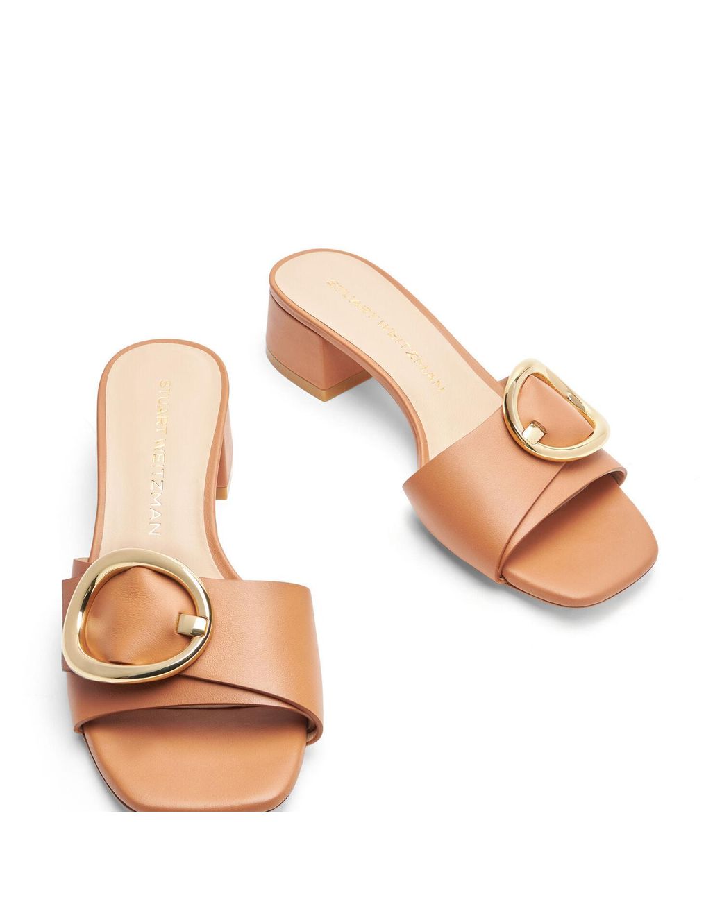 Stuart Weitzman Natural Thick Heeled Flat Slippers