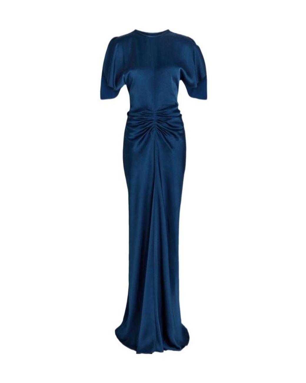 Victoria Beckham Blue Gathered Satin-Crepe Gown