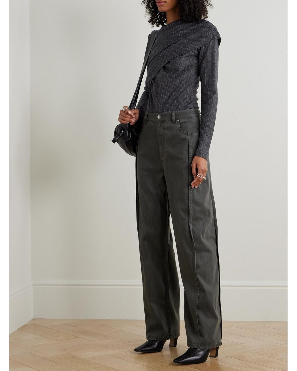 Isabel Marant Black Draped Wool And Cotton-Blend Jersey Top