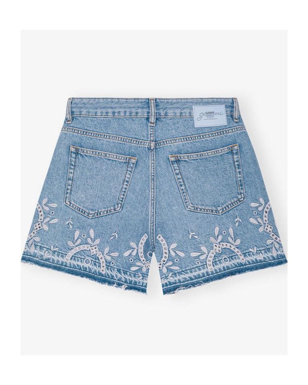 Ganni Blue Broderie Anglaise Denim Shorts