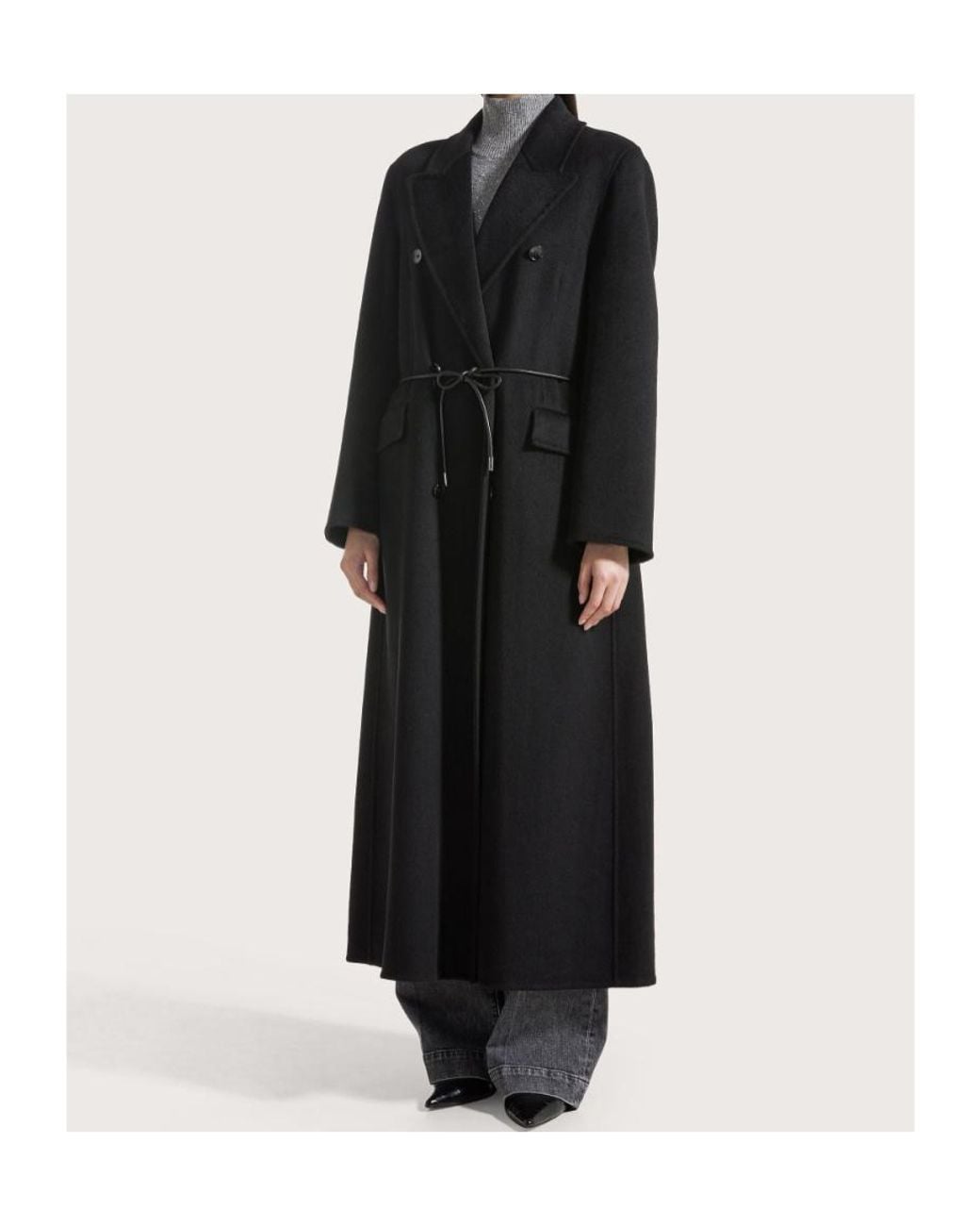 Seventy Black Double-Breasted Belted Coat