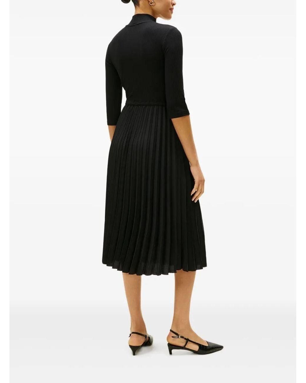 Tommy Hilfiger Black Ribbed Pleated Midi Dress