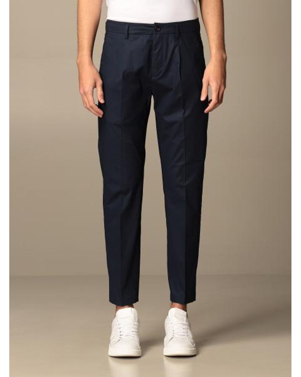 Department 5 Blue Pleated Poplin Pants for men
