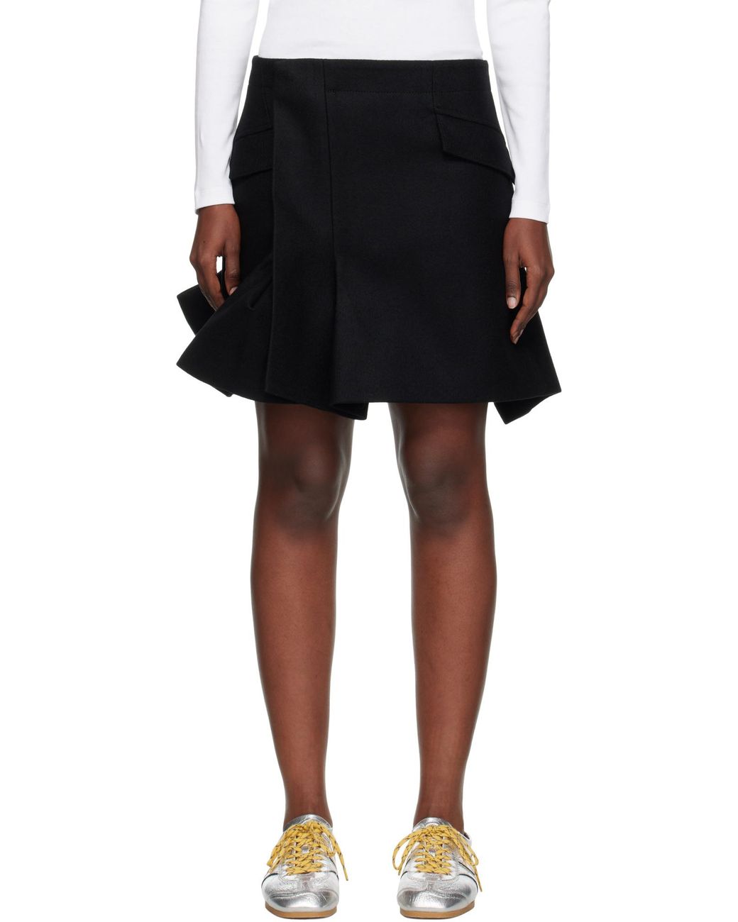 Sacai Black Melton Pleated Skirt