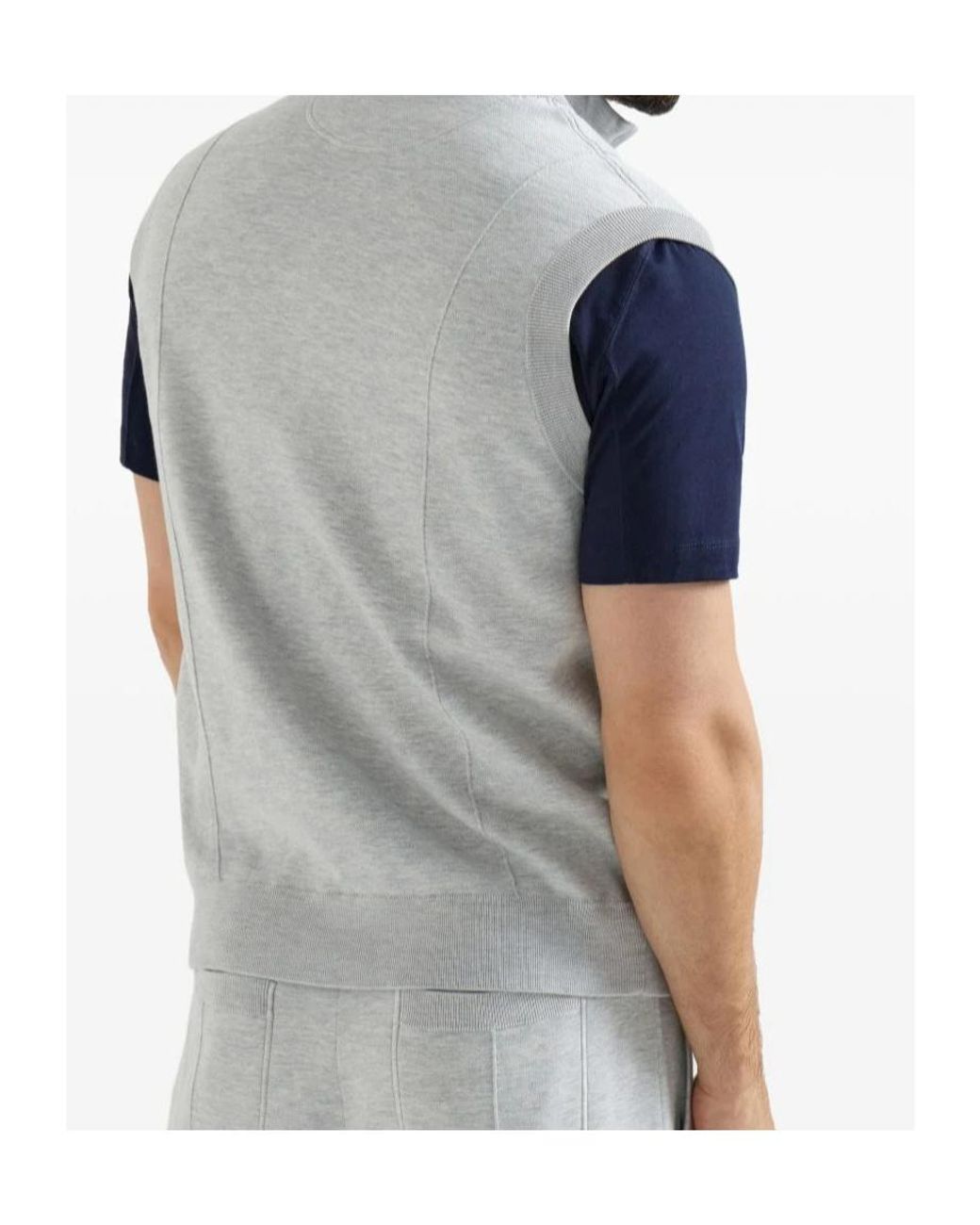 Brunello Cucinelli Blue Zip Knitted Waistcoat for men