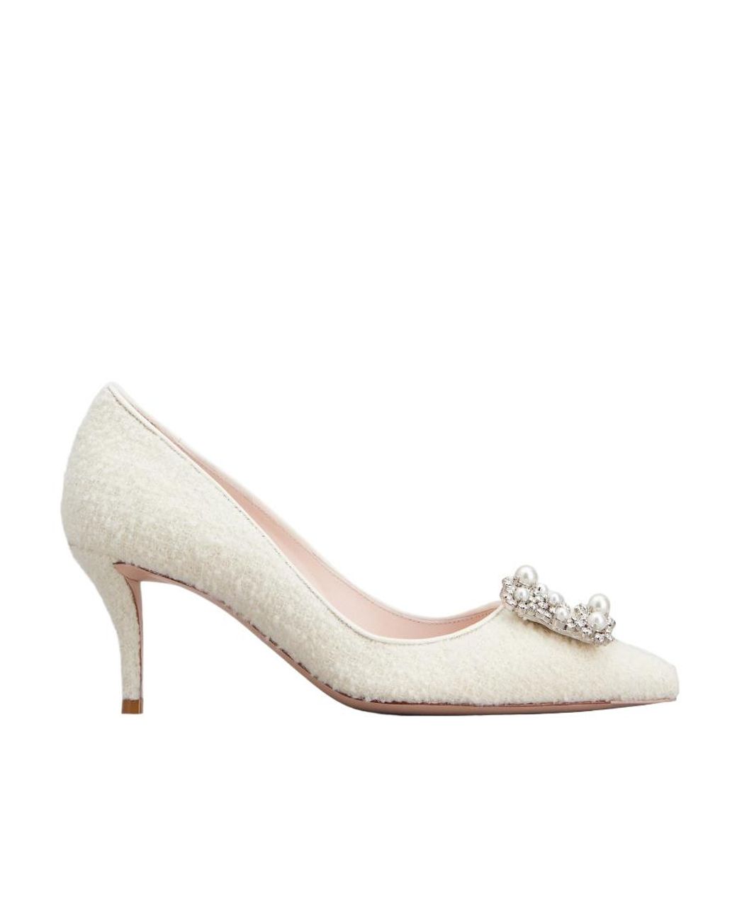Roger Vivier White Embellished Pointed Toe Pumps