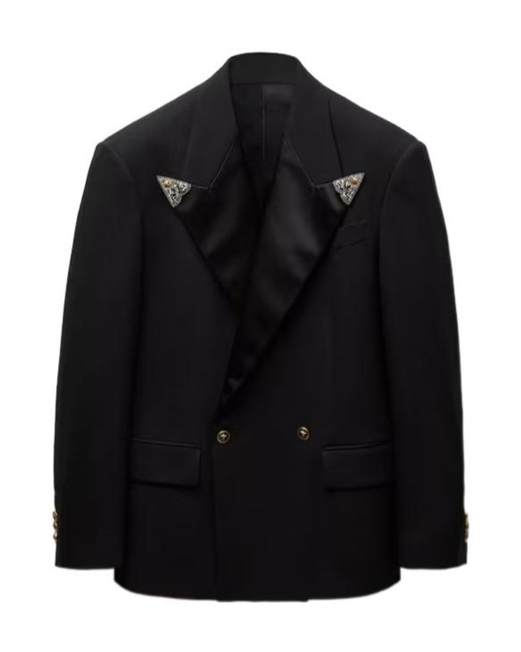 Versace Black Embellished Lapel Double-Breasted Blazer for men