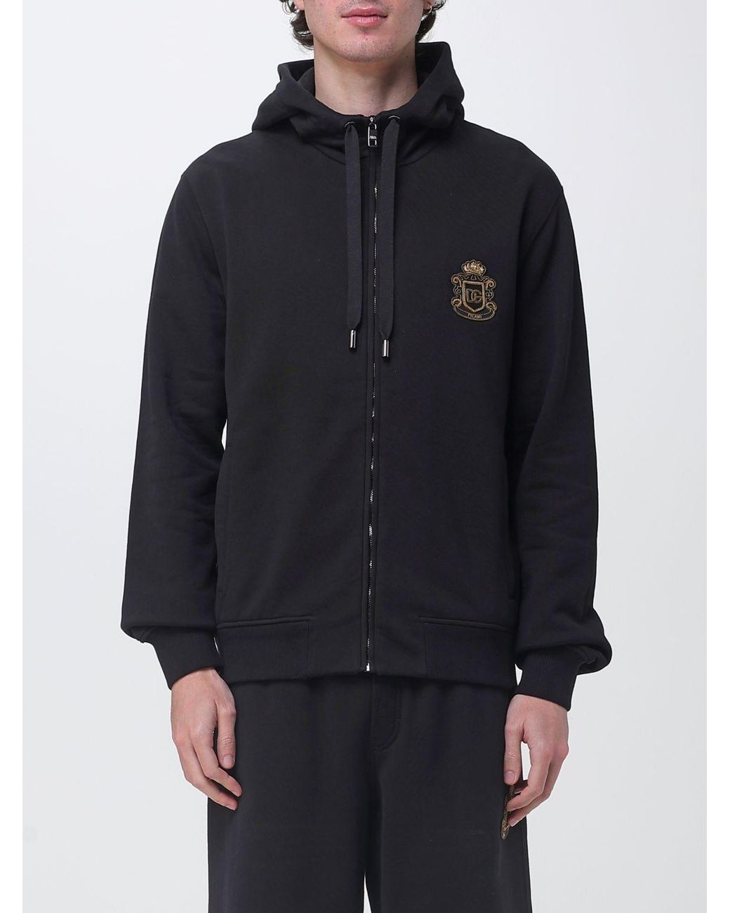 Dolce & Gabbana Black Heraldic Patch Drawstring Hoodie for men