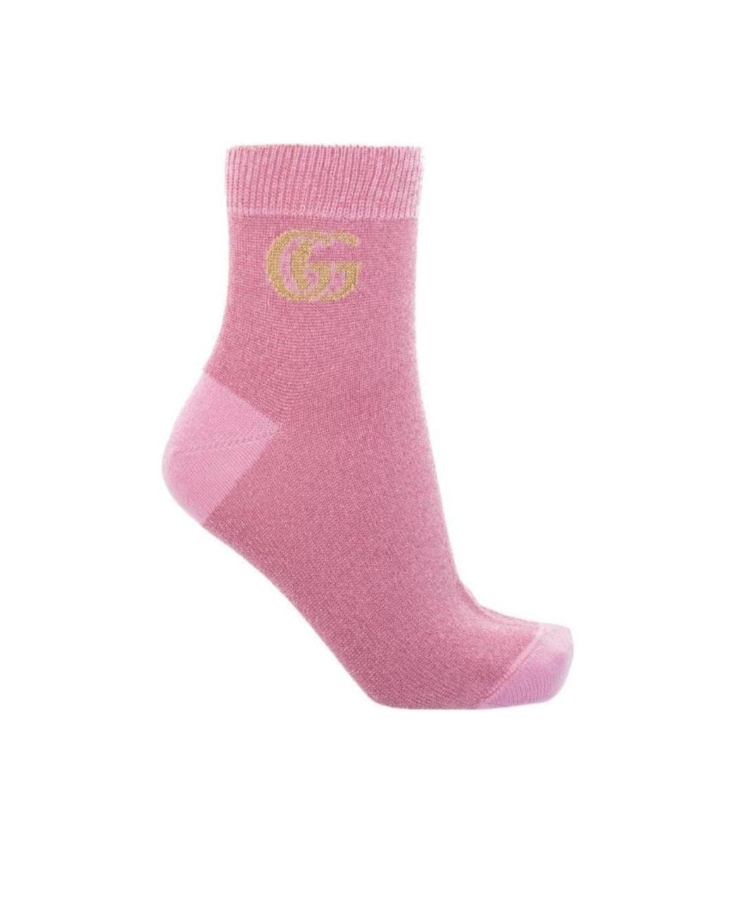 Gucci Pink Logo Intarsia Knit Stretched Socks