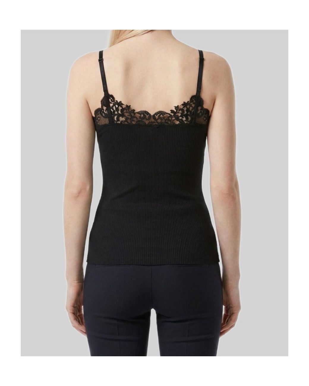 Saint Laurent Black Guipure Ribbed Tank Top