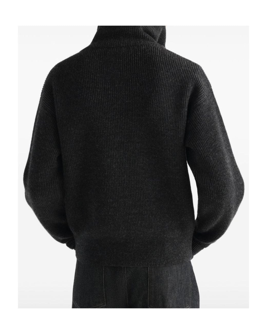 Lemaire Black Zip-Up Ribbed-Knit Cardigan for men