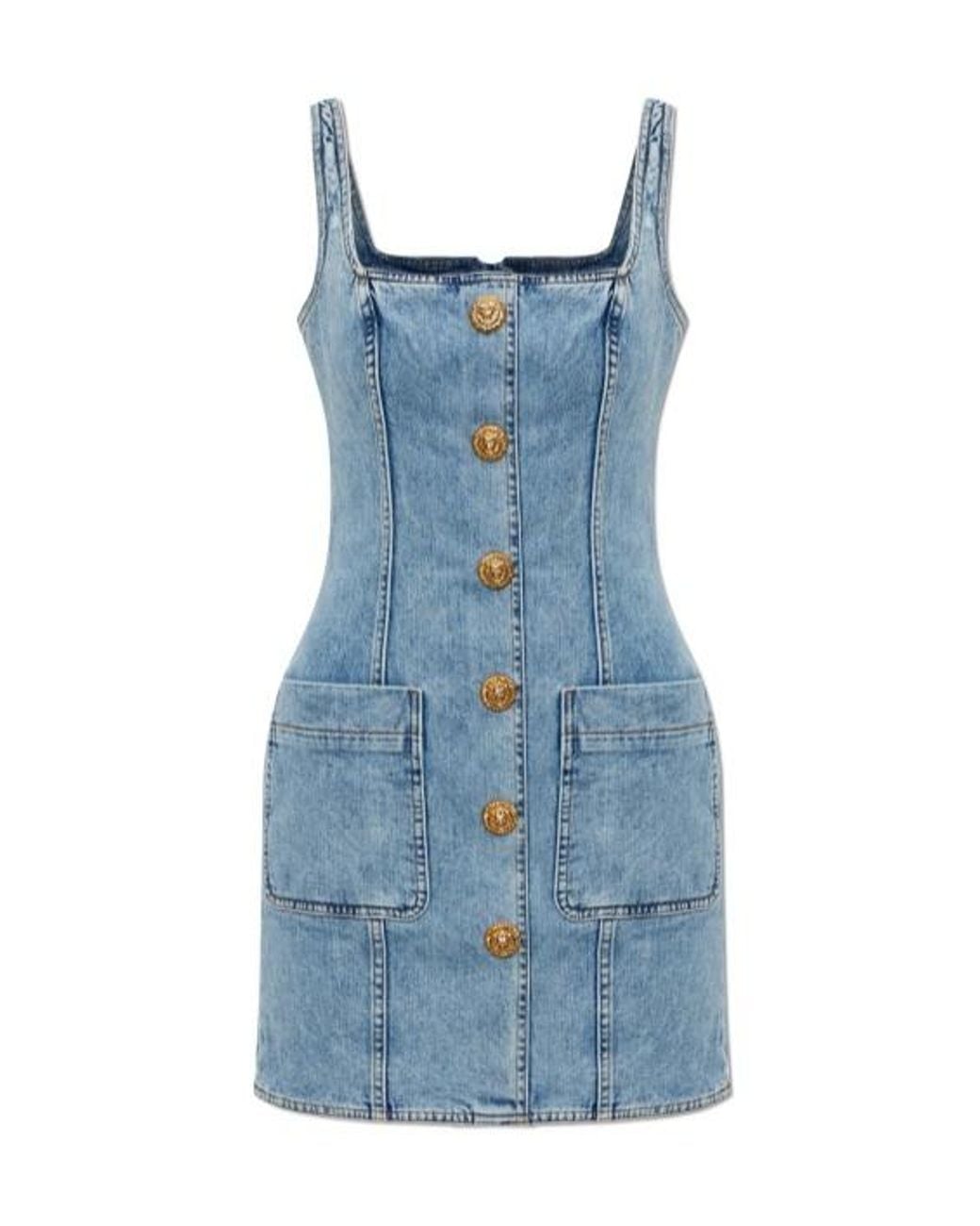 Balmain Blue Button-Front Denim Mini Dress