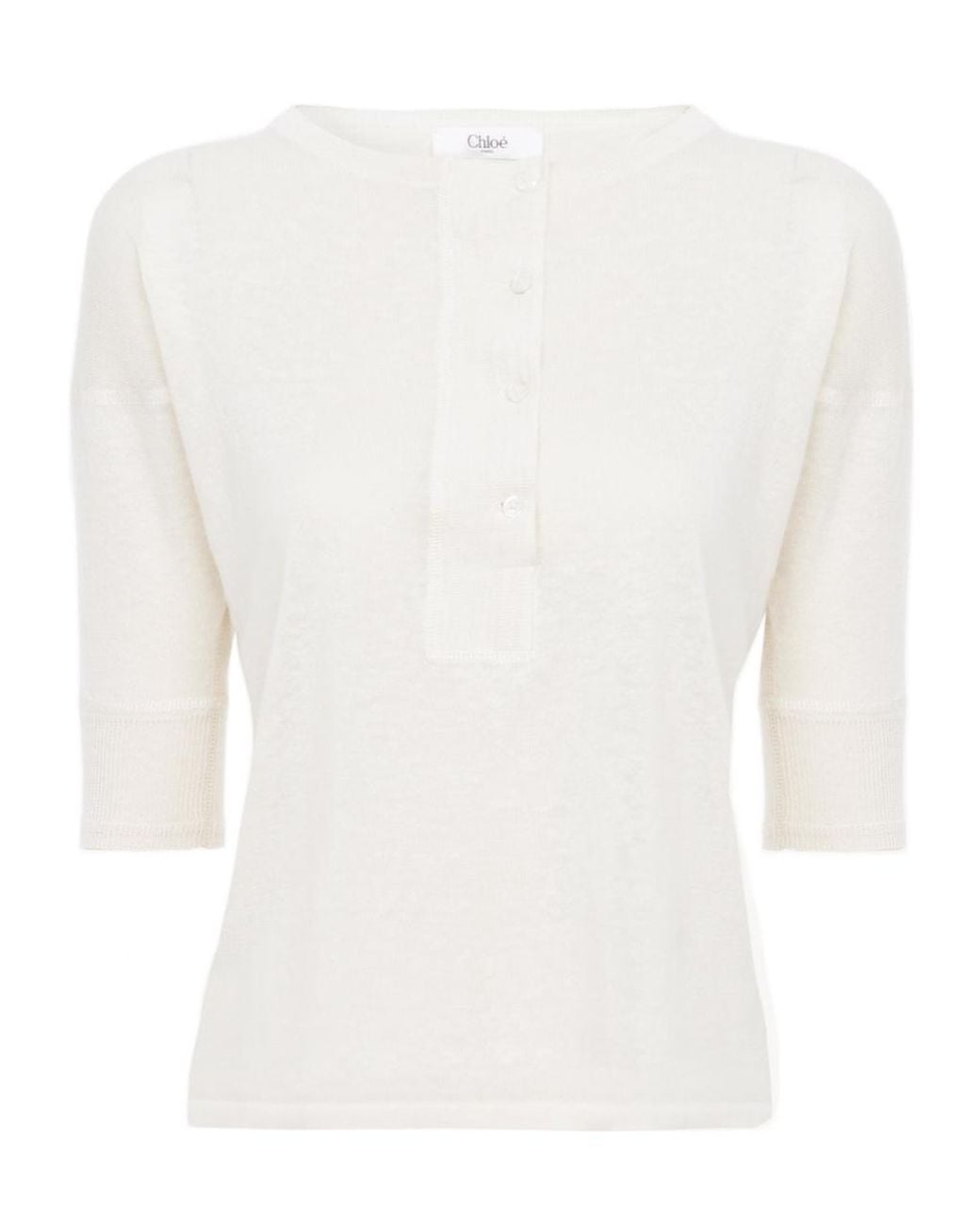 Chloé White Chloé Short-Sleeved Henley Shirt