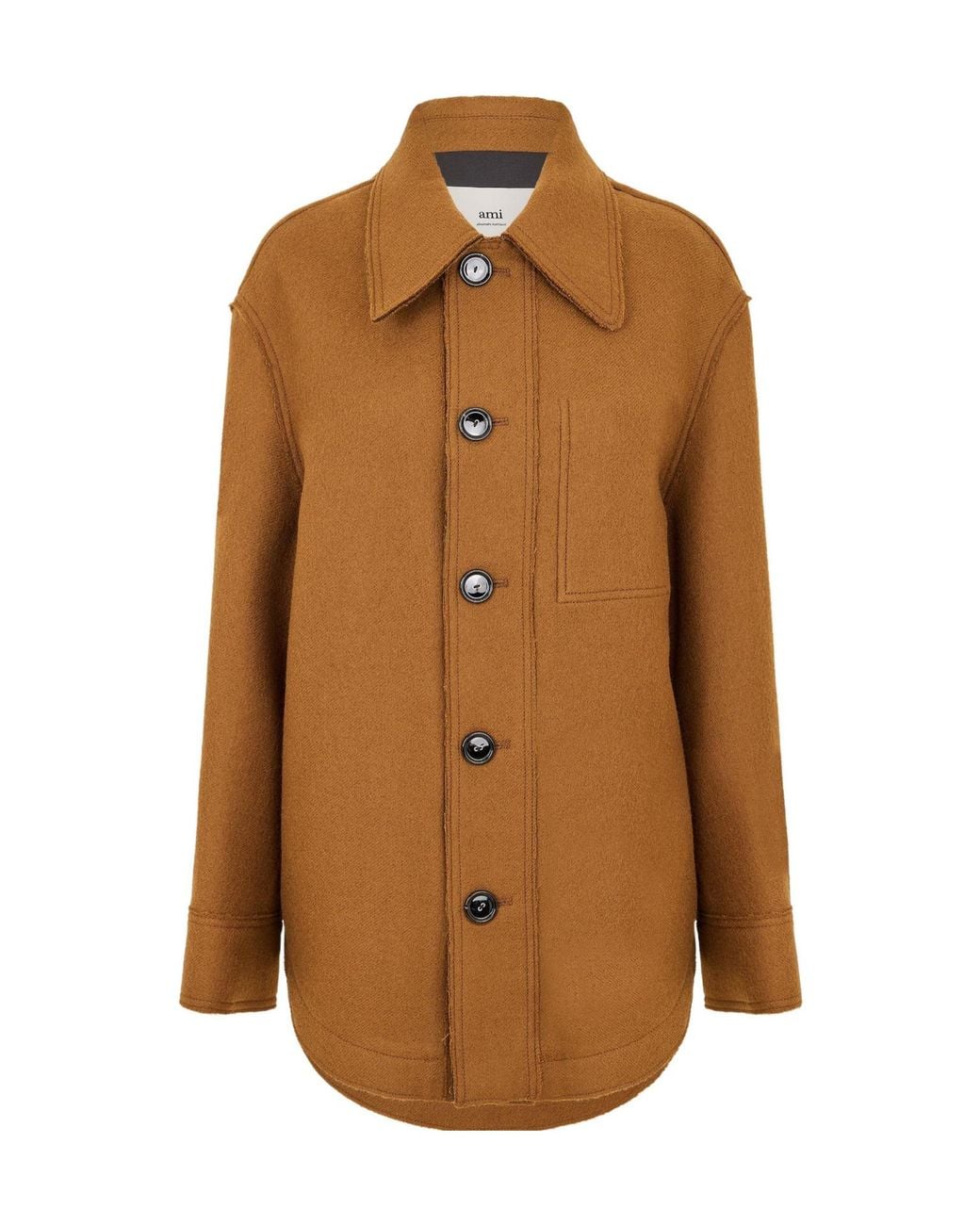 AMI Brown Single-Breasted Solid Color Coat