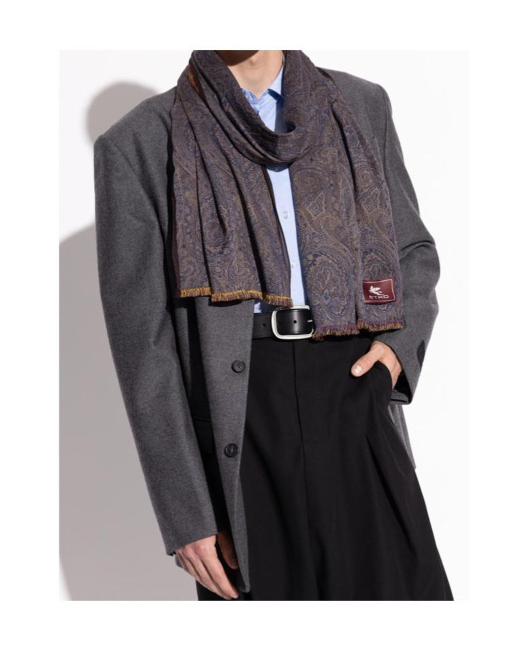 Etro Black Logo Patch Frayed Edge Scarf for men