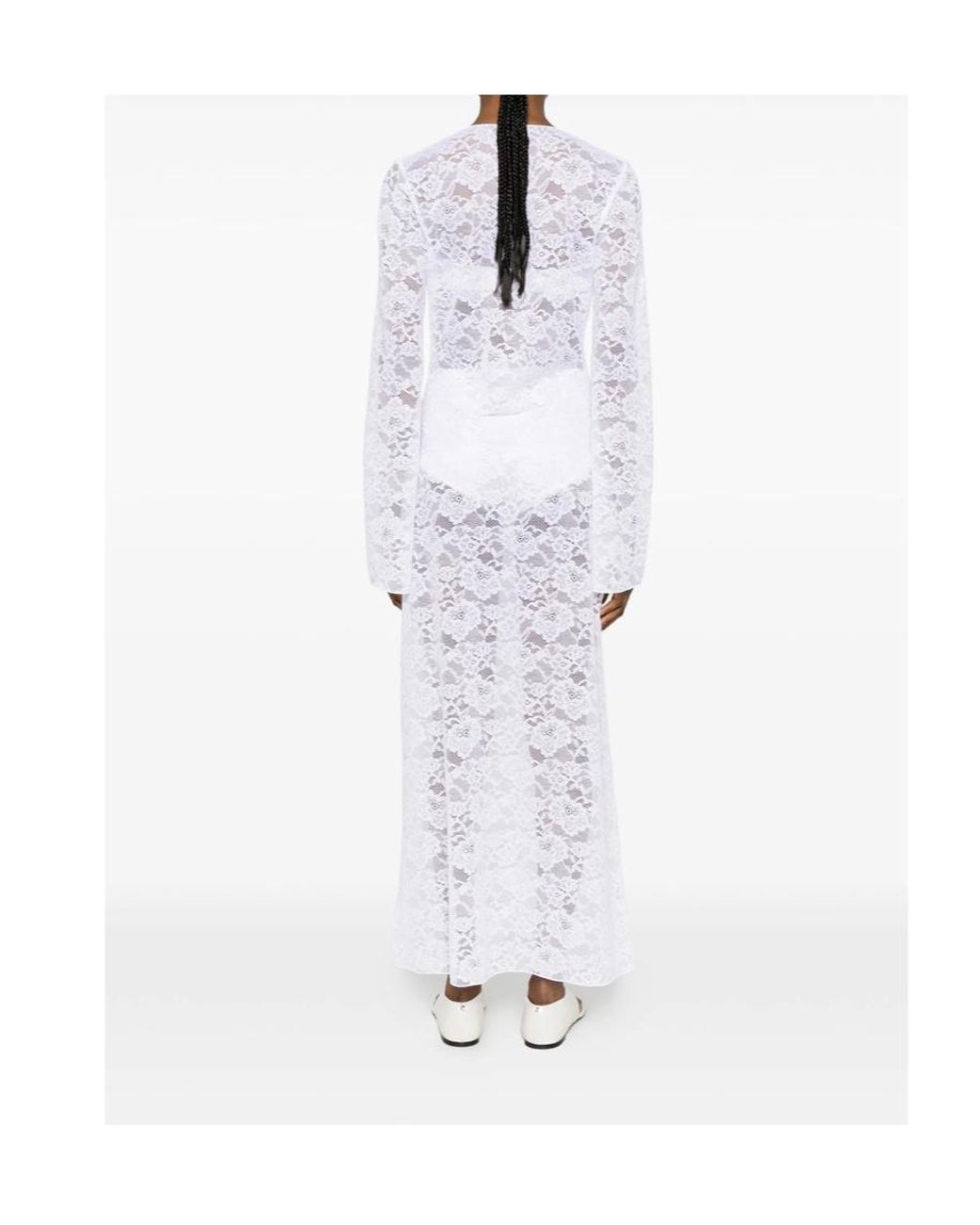 Oseree White Oséree Plunge Lace Maxi Dress