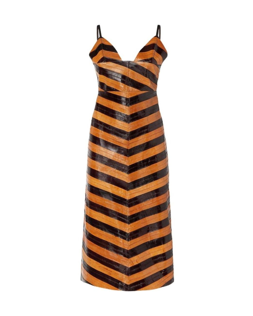 Fendi Orange Two-Tone Chevron Hagfish Leather Dress