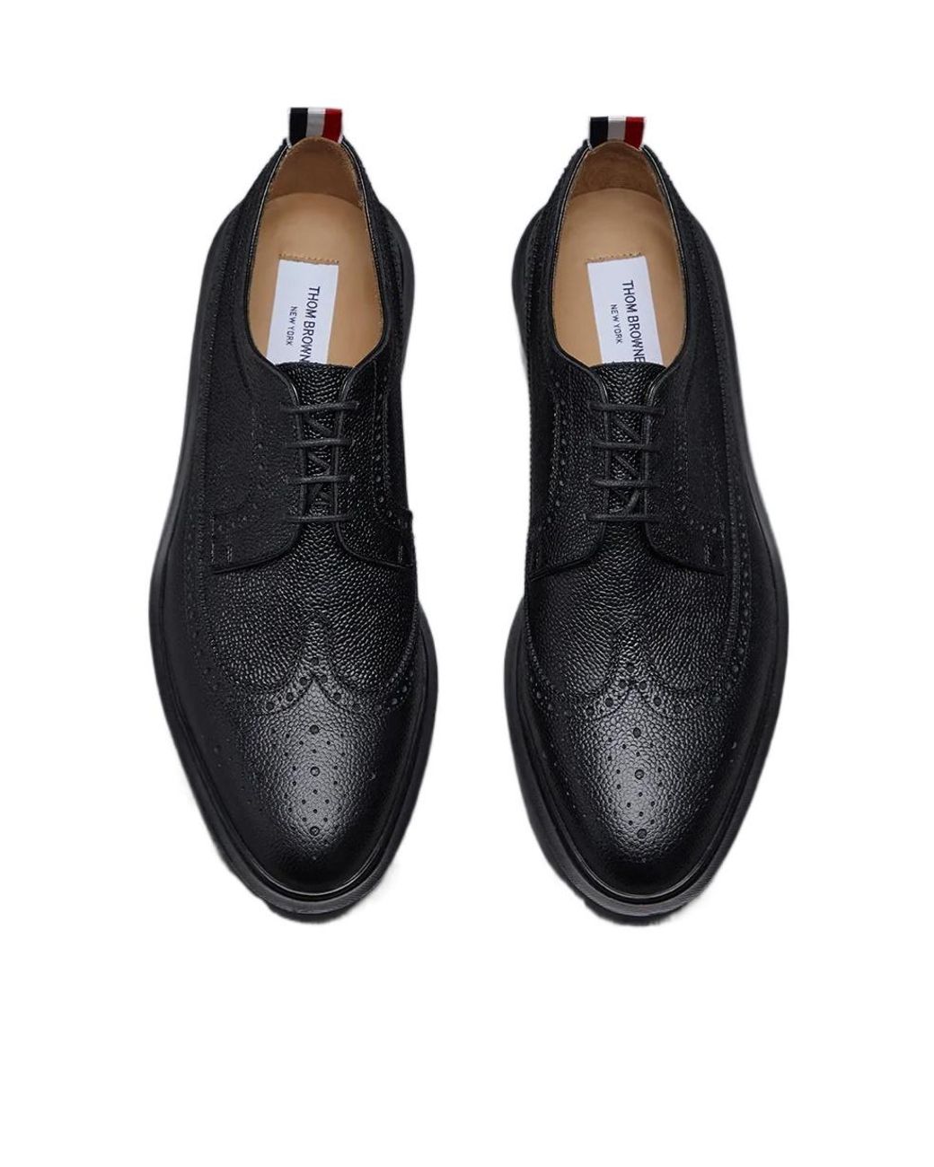 Thom Browne Black Longwing Almond-Toe Derby Shoes for men