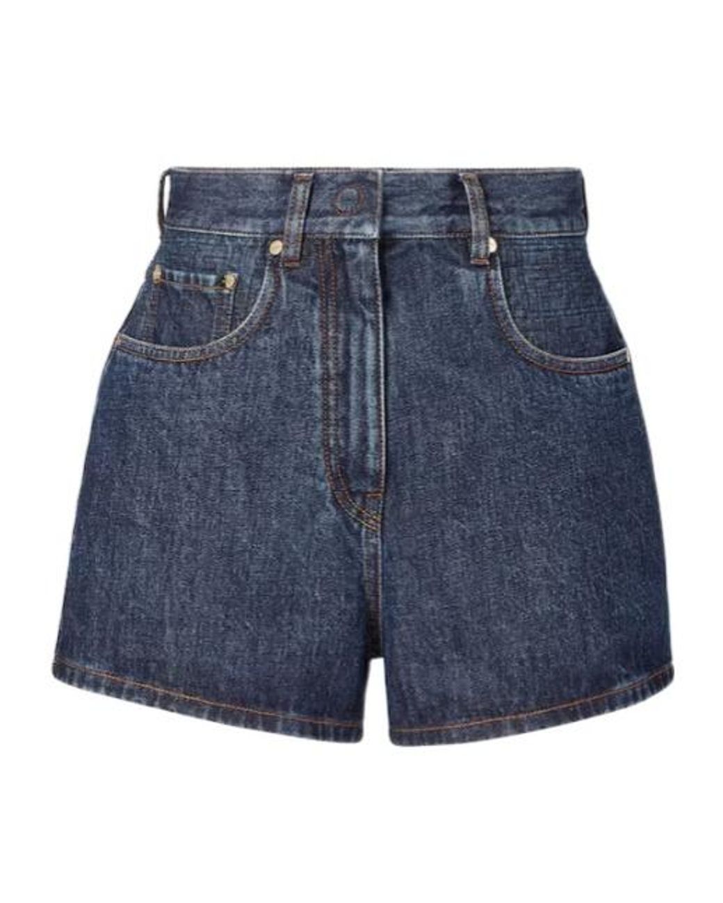 Fendi Blue Logo Patch Denim Shorts