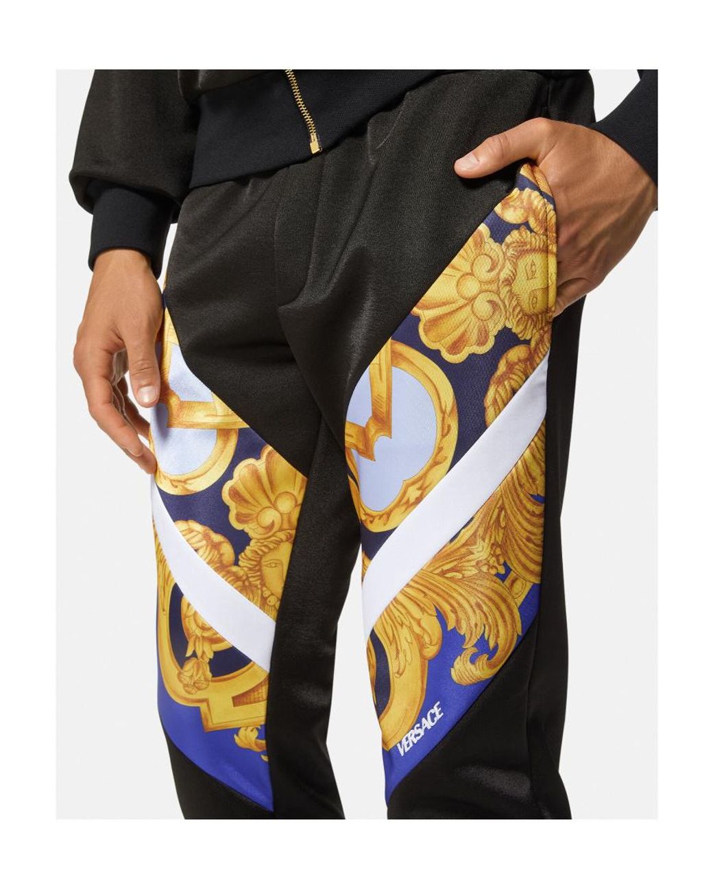 Versace Black Baroque Printed Panelled Joggers for men