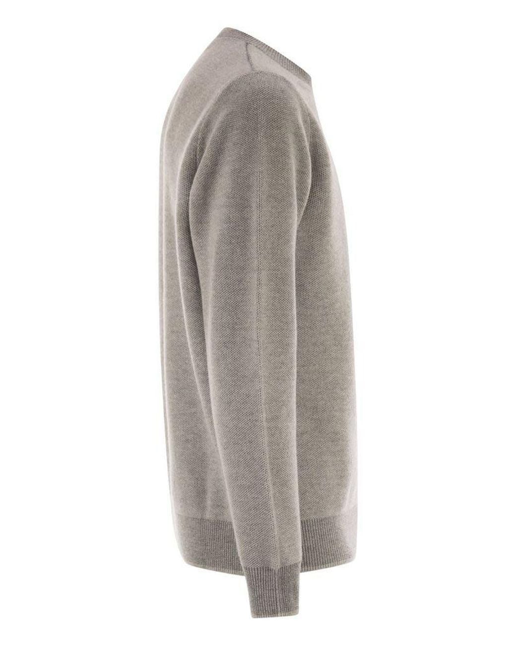 Peserico Gray Ribbed Crew-Neck Sweater for men