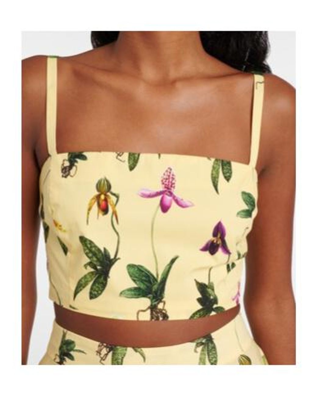 Oscar de la Renta Metallic Floral Cotton-Blend Poplin Crop Top