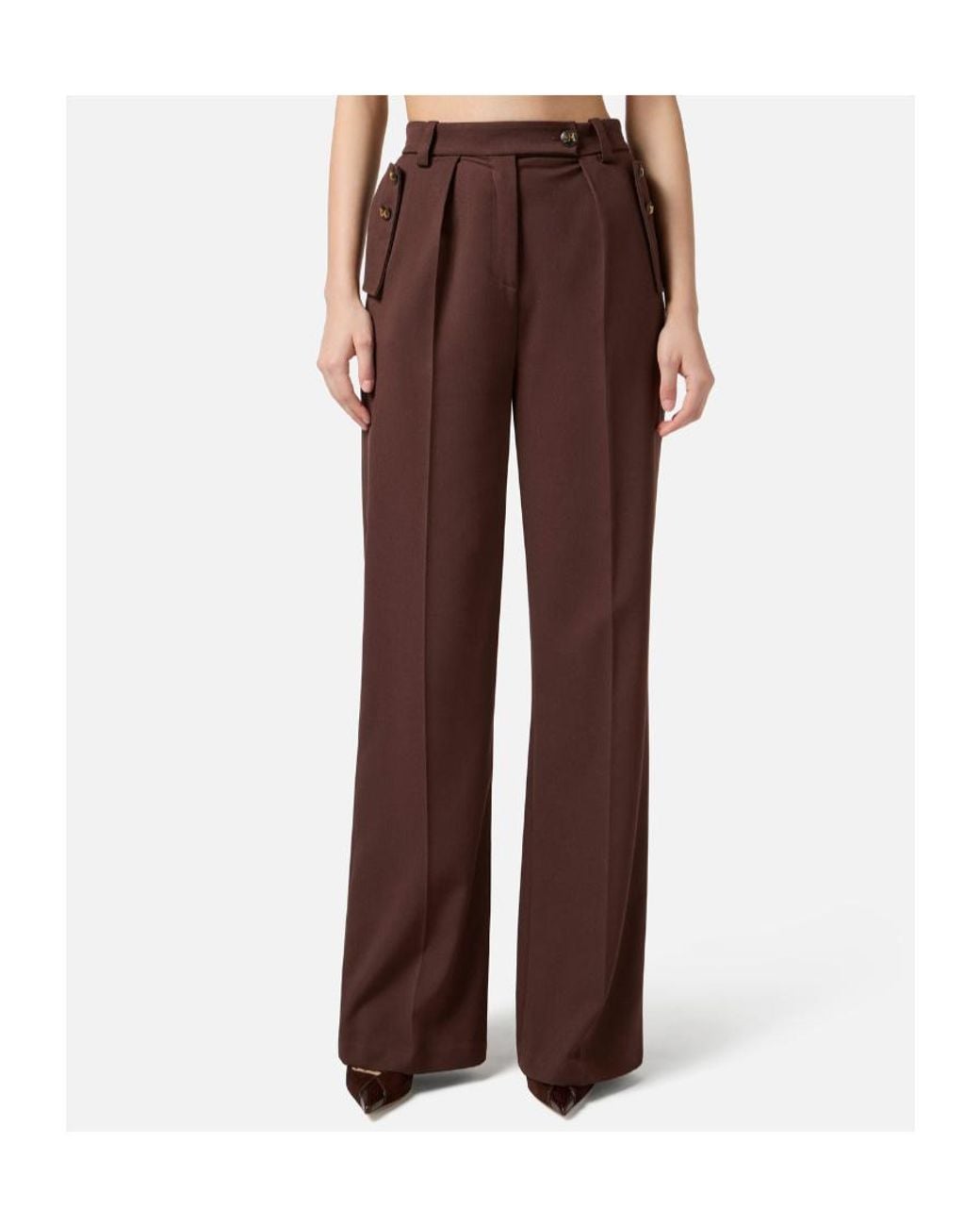 Elisabetta Franchi Brown Gabardine Trousers