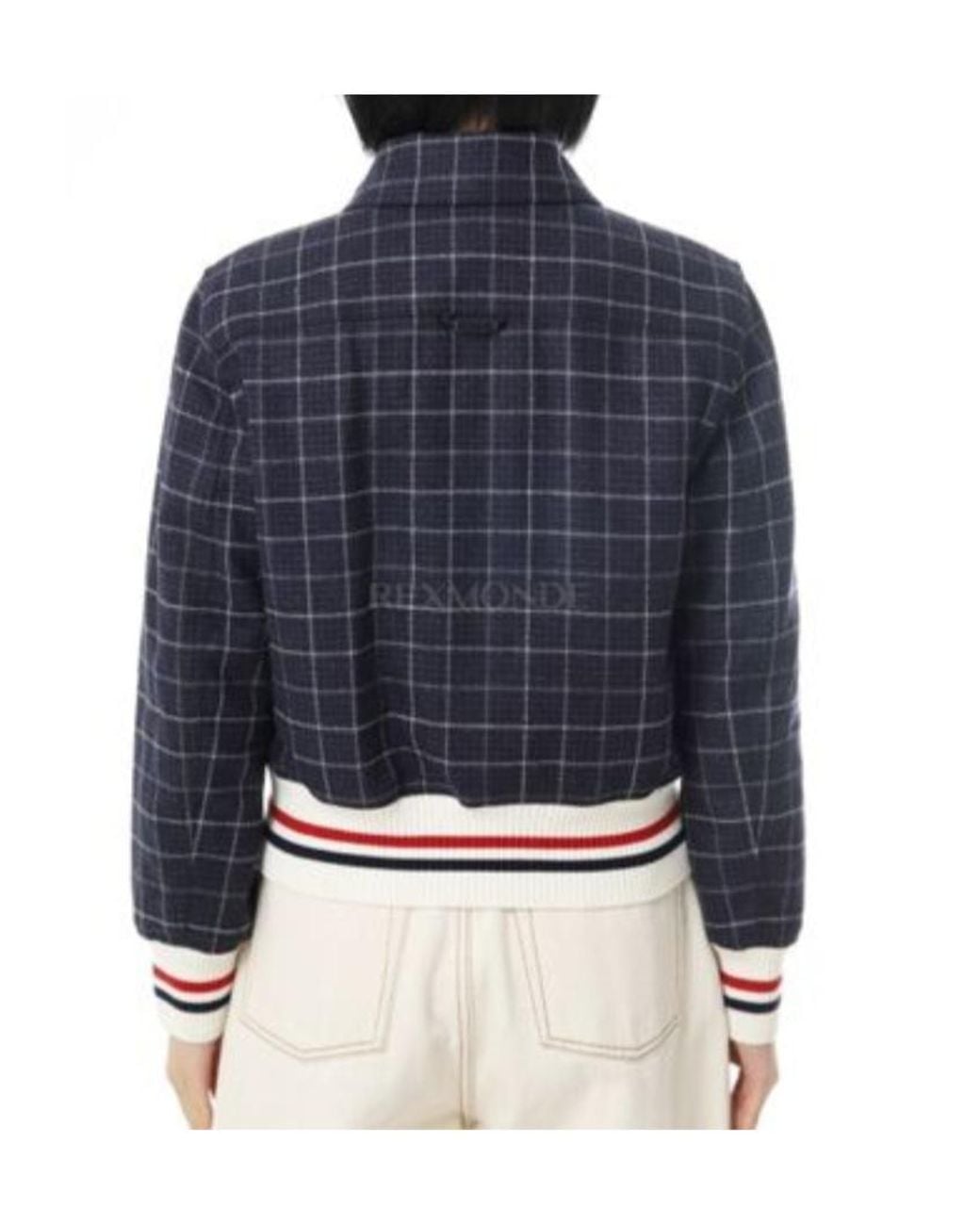 Thom Browne Blue Windowpane Houndstooth Teviot Tweed Jacket