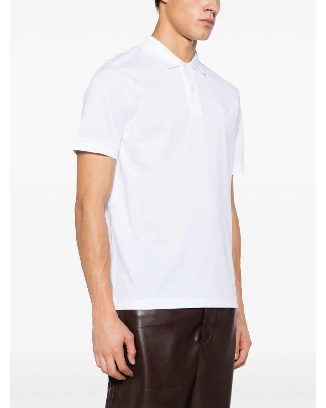 Prada White Short-Sleeved Buttoned Polo Shirt for men
