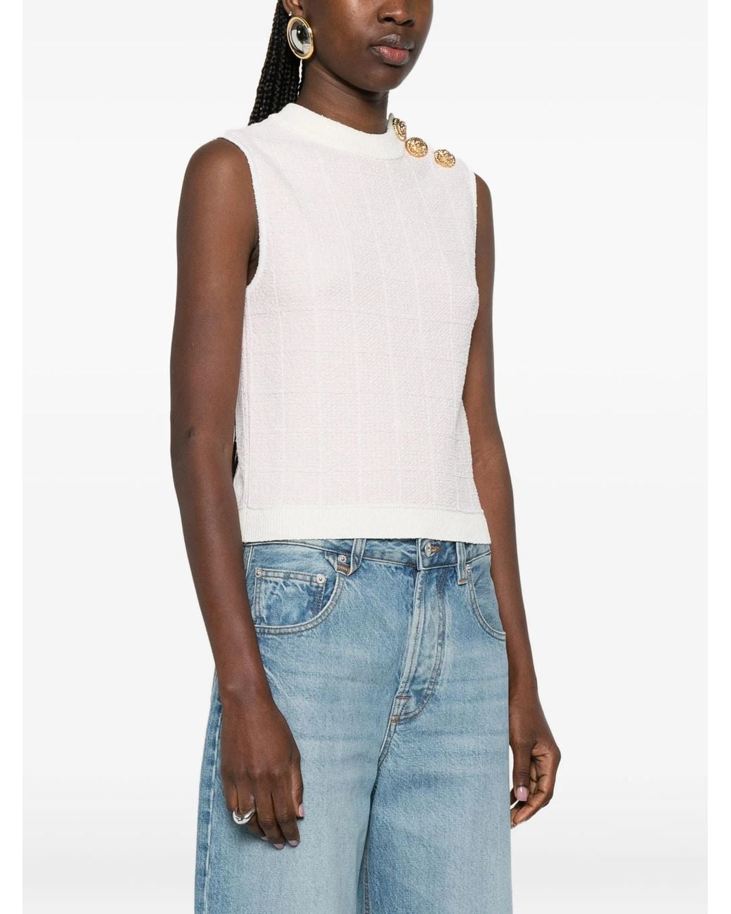 Balmain Pink Buttons Tweed Crop Top