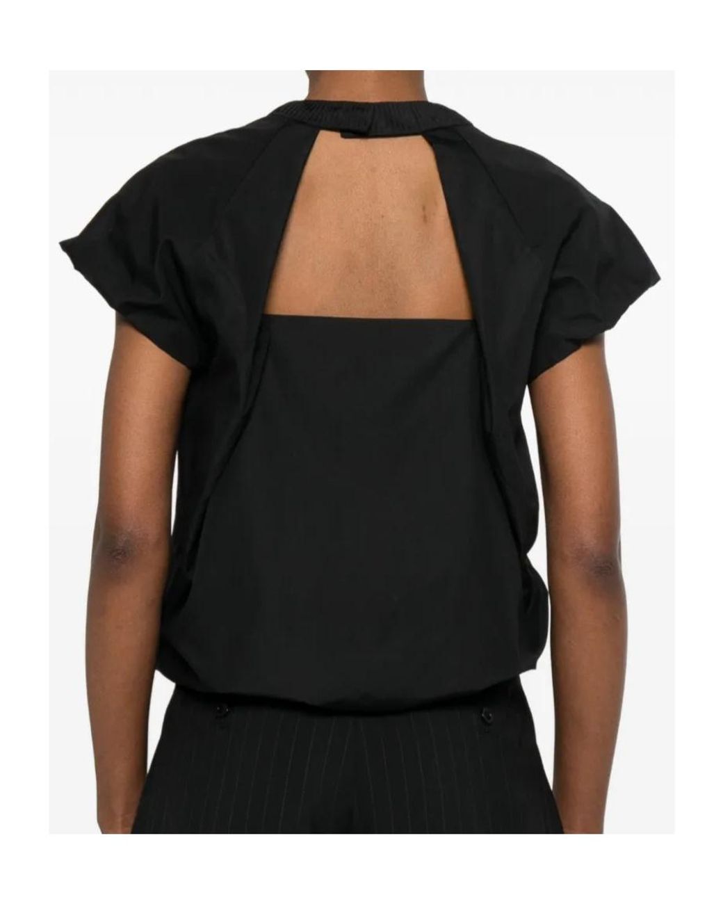 Sacai Black Poplin Open-Back Top