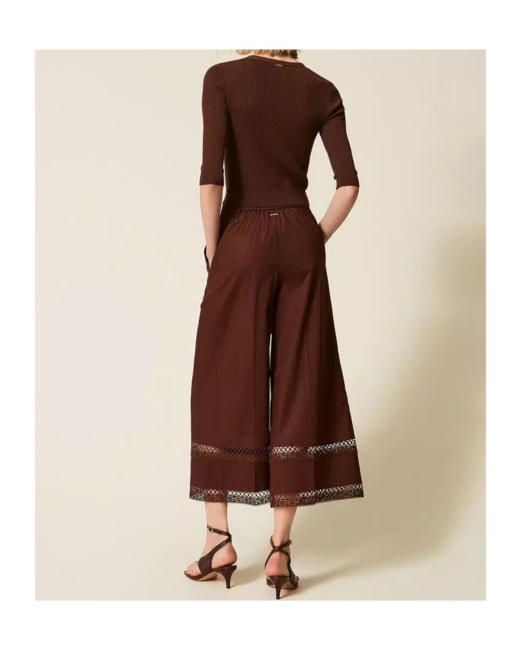 Twinset Brown Lace Trim Trousers