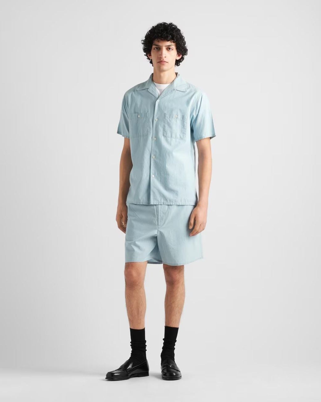 Prada Blue Short-Sleeved Button-Up Shirt for men