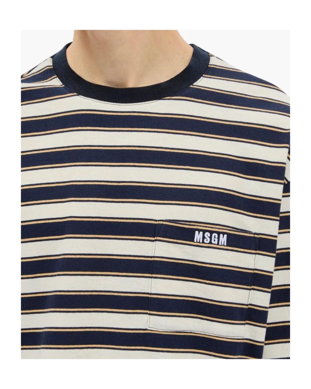 MSGM Gray Long-Sleeved Striped T-Shirt for men