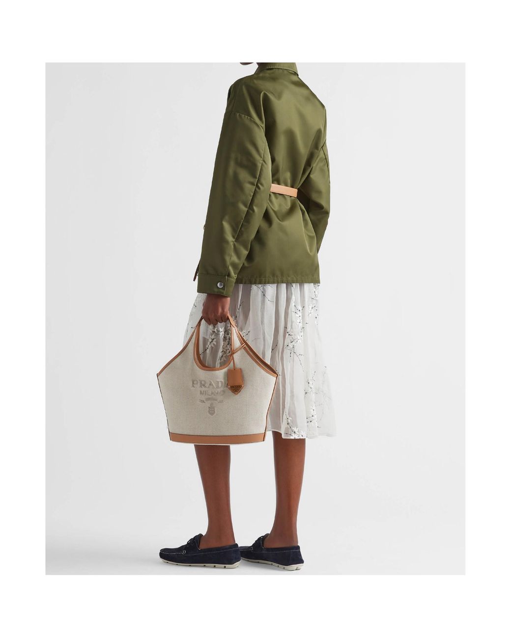 Prada Gray Medium Logo-Print Tote Bag