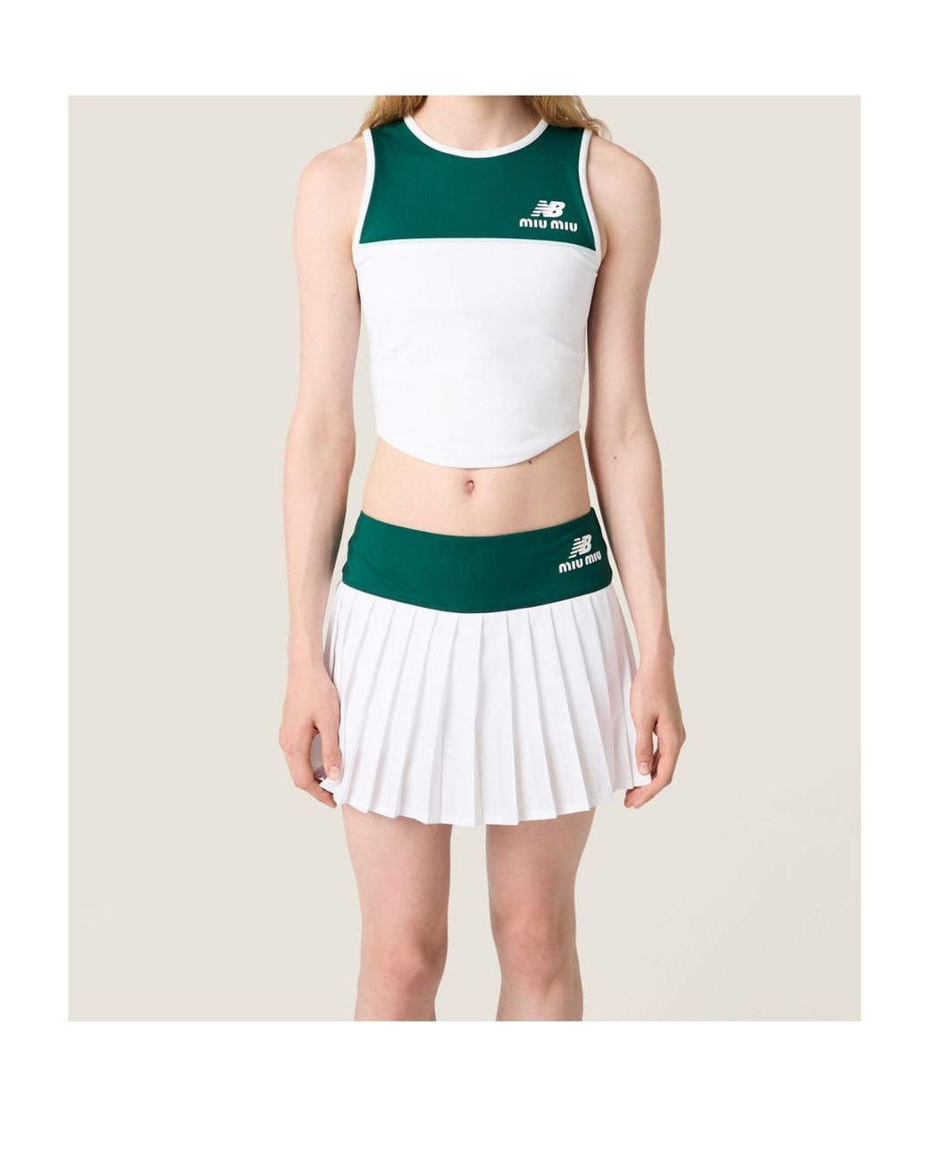 Miu Miu Green Stretch Technical Jersey Pleated Miniskirt